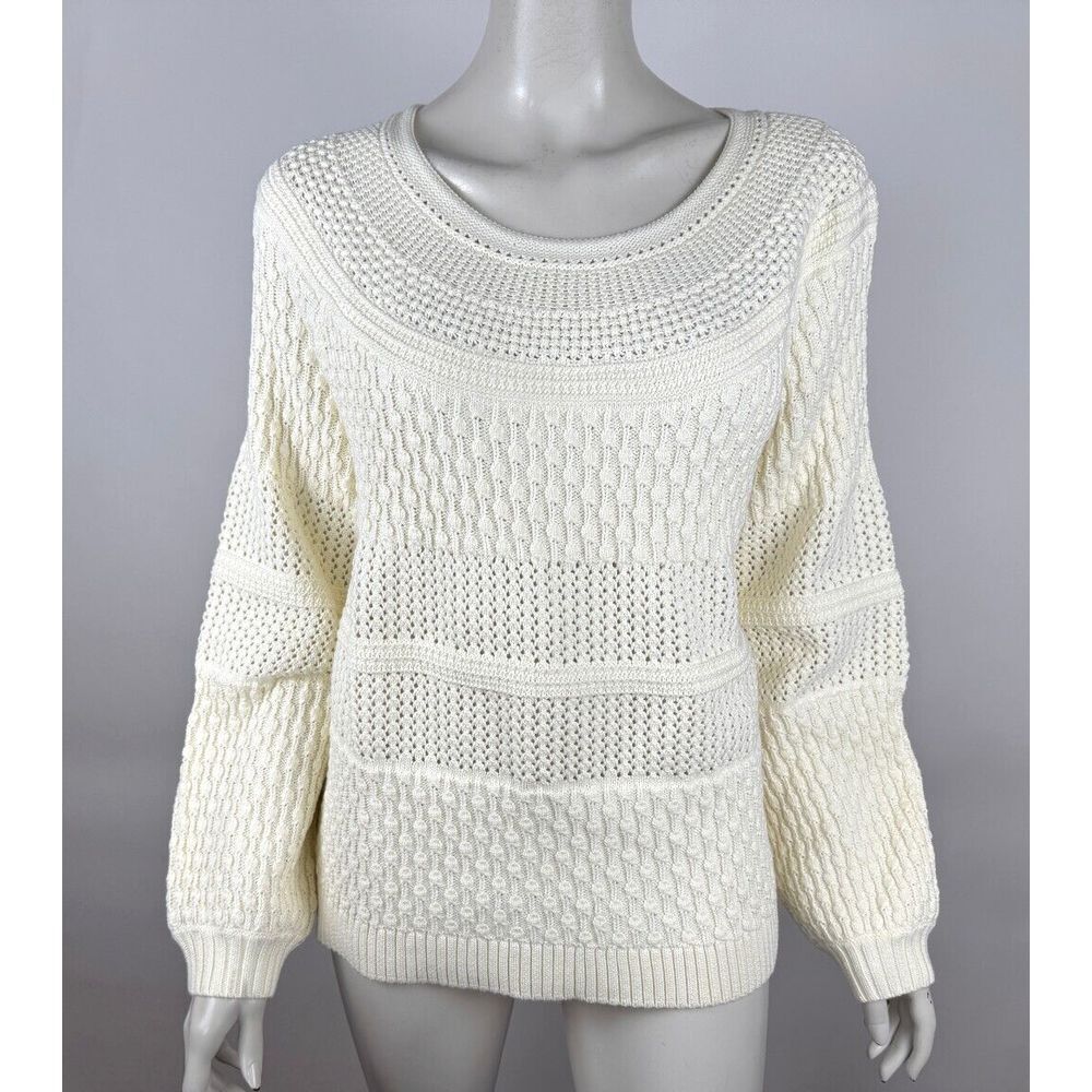 Talbots Balloon Sleeve Cable Knit Sweater Women XL NWT Cotton RoundNeck Pullover